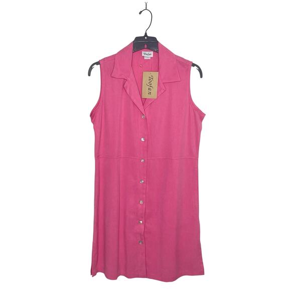 TooFan Dresses & Skirts - Pink Mini Polo Dress Sz S Sleeveless Pink Chambray Tencel Girly Easy Fit Collar